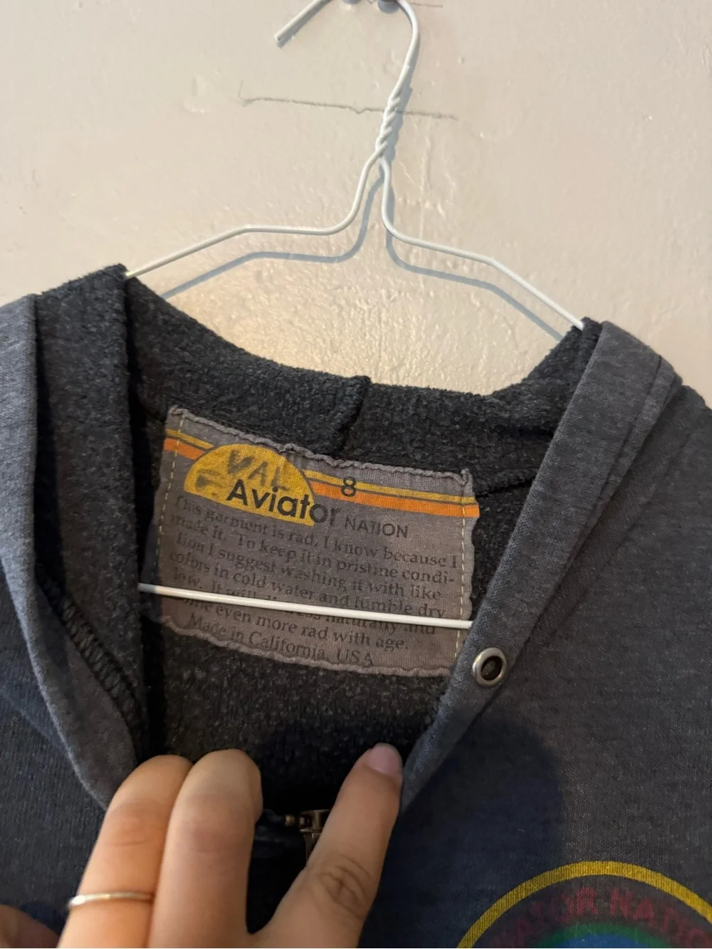 Aviator Nation Kids' Venice Charcoal Zip Hoodie with Rainbow Patch